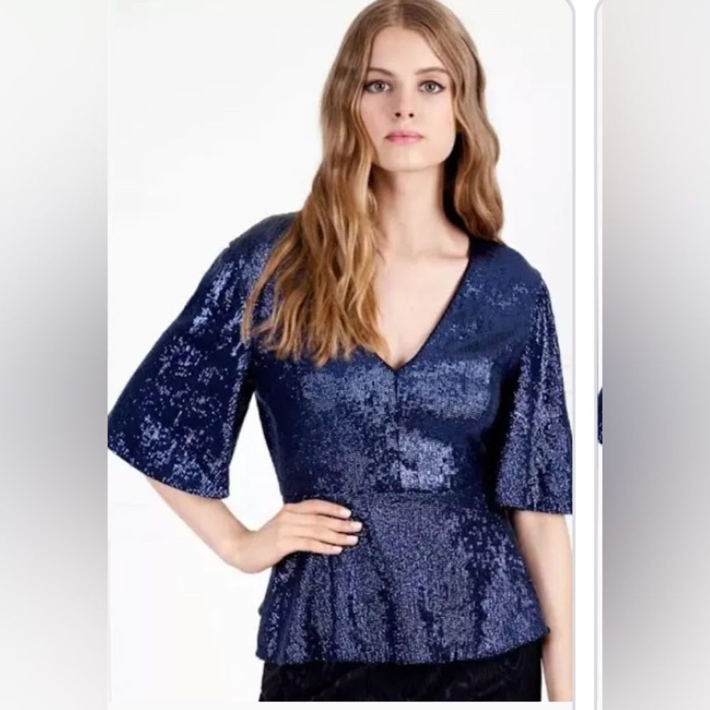 Rachel Zoe Blue Sequin Peplum Blouse